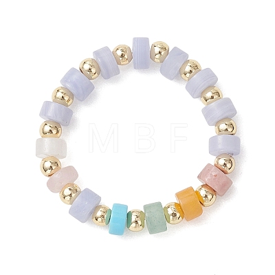 3Pcs Gemstone Disc Bead with Brass Finger Rings RJEW-JR00985-02-1
