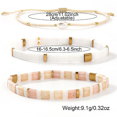 3Pcs 3 Styles Bohemian Glass Seed Beads Adjustable Bracelets & Stretch Bracelets Set for Women VZ8961-1-1