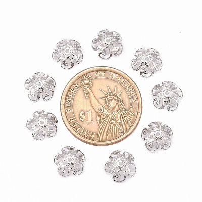201 Stainless Steel 5-Petal Flower Filigree Fancy Bead Caps STAS-E088-01-1