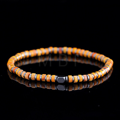 Dyed Natural Imperial Jasper & Synthetic Non-magnetic Hematite Beads Stretch Bracelets for Men EG0676-7-1