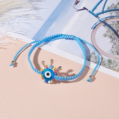 Big Evil Eye Braided Bead Bracelet BJEW-JB07109-05-1