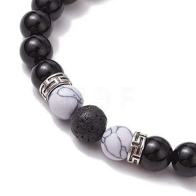 Natural Black Onyx Round Beads Stretch Bracelets BJEW-JB11493-02-1