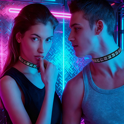 Punk-style Alloy Square Shaped Rivet Imitation Leather Chocker Necklaces NJEW-CL0001-28-1