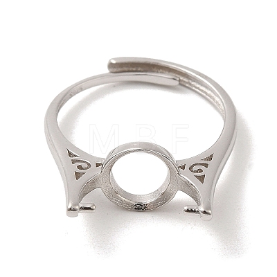 Adjustable Rhodium Plated 925 Sterling Silver Ring Components STER-I016-006P-1