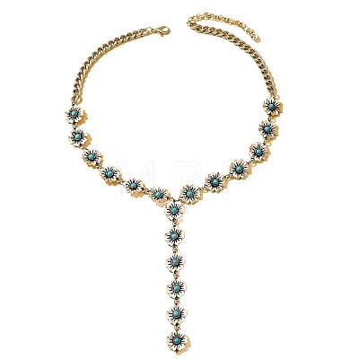 Vintage Alloy & Synthetic Turquoise Flower Y Necklaces for Women WGD1AD6-02-1