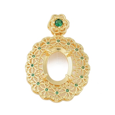 Oval Brass Micro Pave Cubic Zirconia Pendant Cabochon Settings KK-U026-03G-1