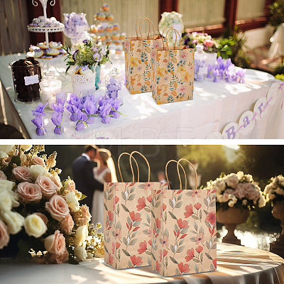 16Pcs 4 Styles Flower Print Paper Bags with Handles ABAG-BBC0001-30-1