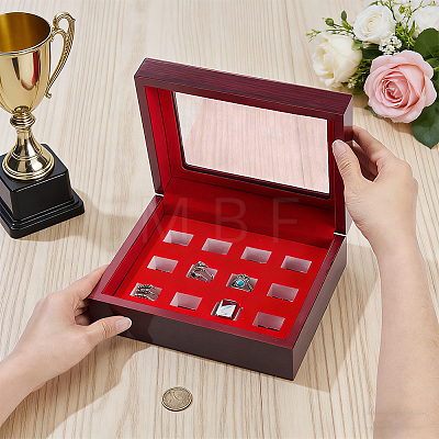 12-Slot Wooden Champion Rings Storage Boxes with Clear Acrylic Window Lid CON-WH0089-287-1