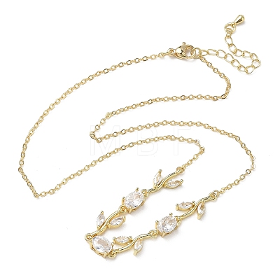 Brass Pave Cubic Zirconia Rose Flower Link Cable Chain Necklaces for Women NJEW-C121-05B-01G-1
