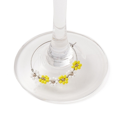 Flower Glass Seed Wine Glass Charms AJEW-JO00189-1
