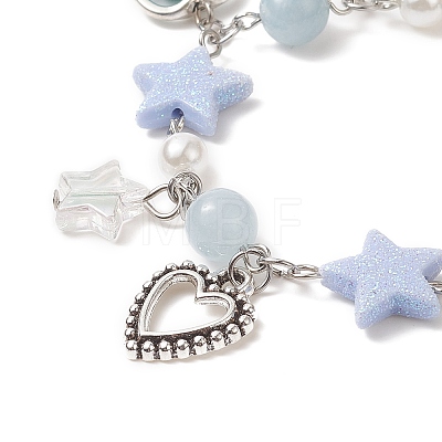 Alloy Heart & Star Charm Bracelet with ABS Plastic Imitation Pearl Beaded for Women BJEW-JB09309-1