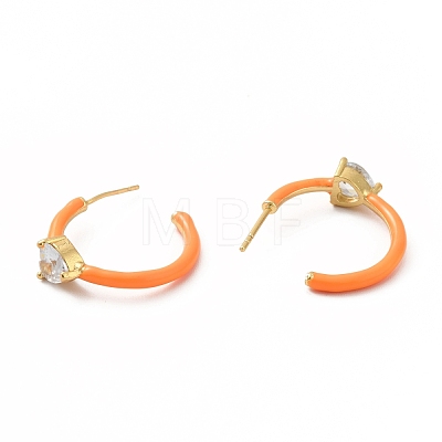Clear Cubic Zirconia Heart Stud Earrings with Enamel EJEW-K093-07G-1