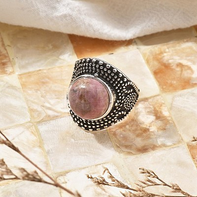 Natural Rhodonite Adjustable Rings RJEW-I108-03AS-07-1