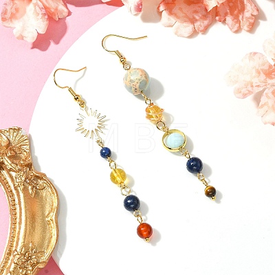 Chakra Theme Natural & Synthetic Mixed Gemstone Beads Dangle Earrings EJEW-TA00382-1