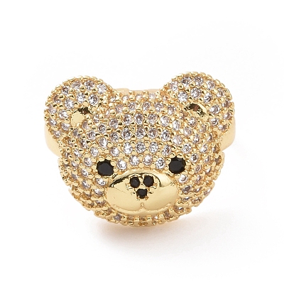 Cubic Zirconia Bear Open Cuff Rings RJEW-K089-01G-06-1