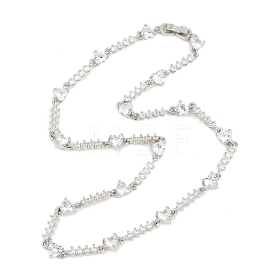 Brass Pave Clear Cubic Zirconia Heart Link Chain Necklaces KK-CBA4547-16B-P-1