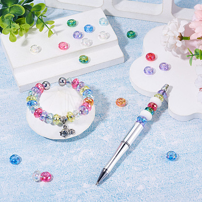 100Pcs UV Plating Transparent Acrylic European Beads OACR-TA0004-92-1