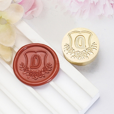 Golden Tone Round Wax Seal Brass Stamp Heads AJEW-Z034-02G-D-1