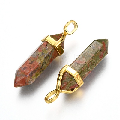Natural Unakite Double Terminated Pointed Pendants X-G-G902-B17-1