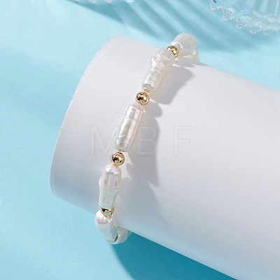 Natural Baroque Keshi Pearl & Brass Beaded Stretch Bracelets for Women BJEW-JB13685-1