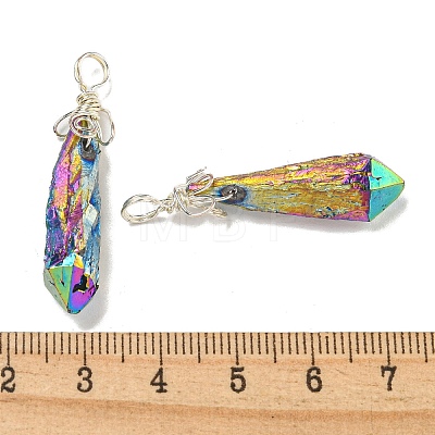 Electroplated Platinum Palted Copper Wire Wrapped Natural Quartz Crystal Pendants G-L133-07H-1