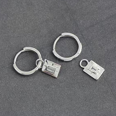 Rectangle S925 Sterling Silver Hoop Earrings KF9307-2-1