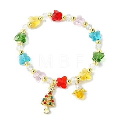 Transparent Glass Butterfly & Imitaiton Pearl Beaded Stretch Bracelets BJEW-JB10727-1