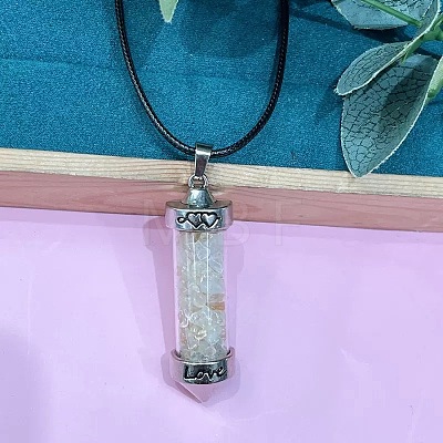 Zinc Alloy with Glass Hexagonal Bottle with Inner Heated Natural Yellow Quartz Chips Pendant Black PU Leather Cord Necklaces ZW0534-8-1