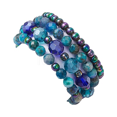 4Pcs Round Natural Chrysocolla & Lapis Lazuli Beads Stretch Rings for Unisex RJEW-JR00750-1