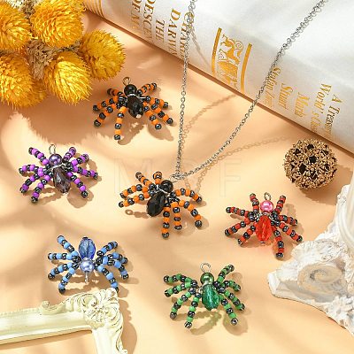 10Pcs 5 Colors Glass Seed Pendants GLAA-CJ0002-30-1