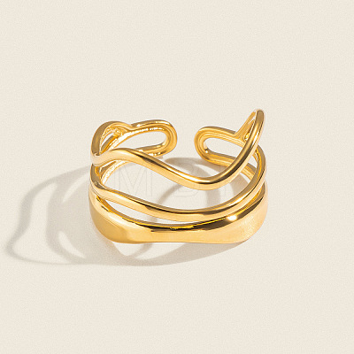 304 Stainless Steel Layered Waved Cuff Rings IP1219-1-1