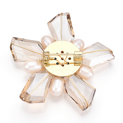 Natural Pearl & Glass Flower Brooches for Women JEWB-N001-05G-1