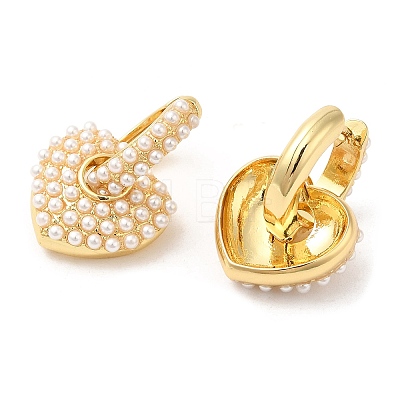 Rack Plating Brass Heart Dangle Hoop Earrings with ABS Imitation Pearl Beaded EJEW-R152-06G-1