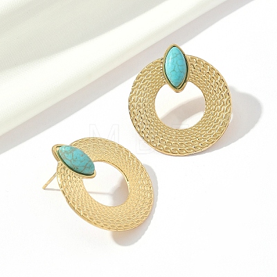 201 Stainless Steel Donut Stud Earrings with Synthetic Turquoise Horse Eye EJEW-D084-12G-1