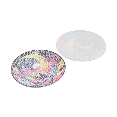 DIY Moon Theme Fancy Scenery Diamond Painting Round Acrylic Cup Mat Kits DIY-H163-07-1