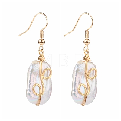 Wire Wrapped Natural Baroque Pearl Keshi Pearl Dangle Earrings EJEW-JE04506-01-1