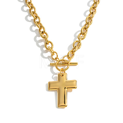 304 Stainless Steel Religion Cross Pendant Necklaces with OT Clasps for Women QD6259-1-1