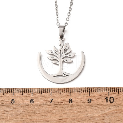 304 Stainless Steel Tree Pendant Cable Chain Necklaces for Men Women NJEW-K308-05D-P-1
