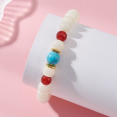Natural Bodhi Root & Carnelian & Synthetic Turquoise Beaded Stretch Bracelets for Women BJEW-TA00735-1