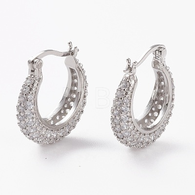 Brass Micro Pave Clear Cubic Zirconia Hoop Earrings EJEW-C502-07P-1