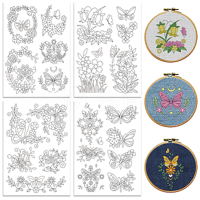 4 Sheets 11.6x8.2 Inch Stick and Stitch Embroidery Patterns DIY-WH0455-196-1