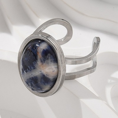 Oval Natural Sodalite Finger Rings RJEW-M062-02P-05-1