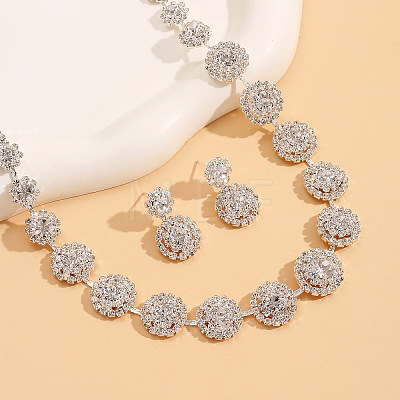 Flat Round Rhinestone Pendant Necklaces & Stud Dangle Earrings Sets WG2D6BD-01-1