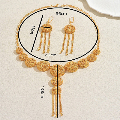 Vintage Alloy Filigree Round Tassel Earrings & Necklaces Sets for Women QM4813-1