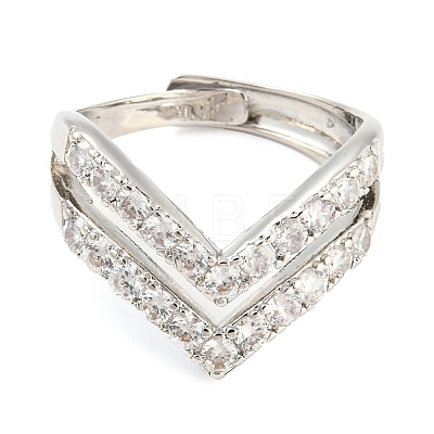 Brass Crown Adjustable Ring with Clear Cubic Zirconia RJEW-Q781-02P-1