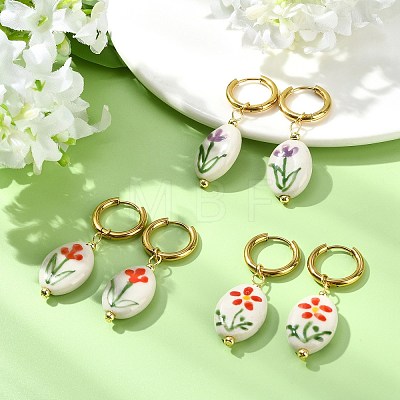 Printed Handmade Porcelain Dangle Earrings EJEW-JE07230-1