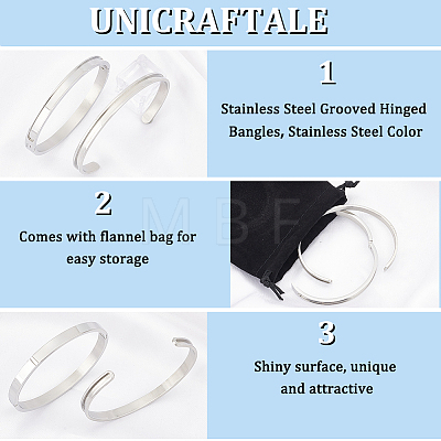 Unicraftale 4Pcs 2 Styles Egg Shaped 201 Stainless Steel Grooved Hinged Bangles STAS-UN0048-69-1