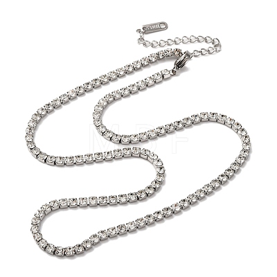 3MM 304 Stainless Steel Rhinestone Cup Chain Necklaces for Women NJEW-G175-01P-02-1