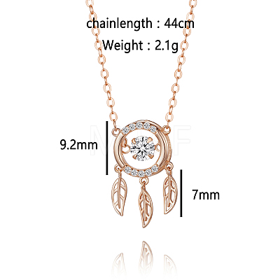 925 Sterling Silver Clear Cubic Zirconia Ring with Leaf Pendant Cable Chain Necklaces for Women ID6587-1