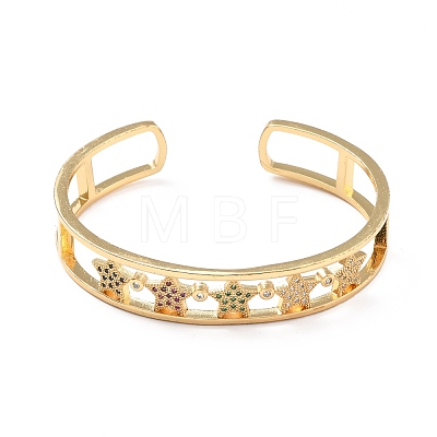 Colorful Cubic Zirconia Star Open Cuff Bangle BJEW-A123-15G-1